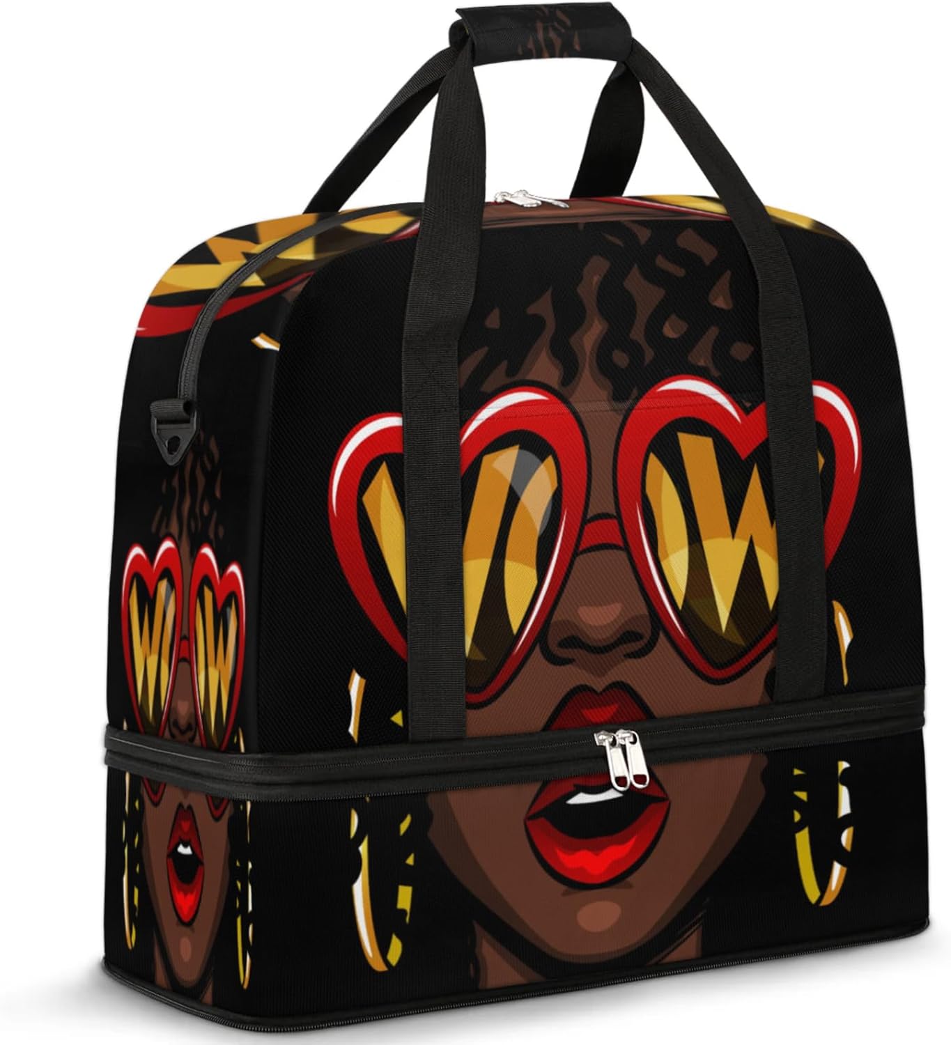 African American Women Foldable Travel Duffel Bag, Expandable Sports Gym Bag with Shoes Compartment Weekender Overnight Totes Bags for Women Men