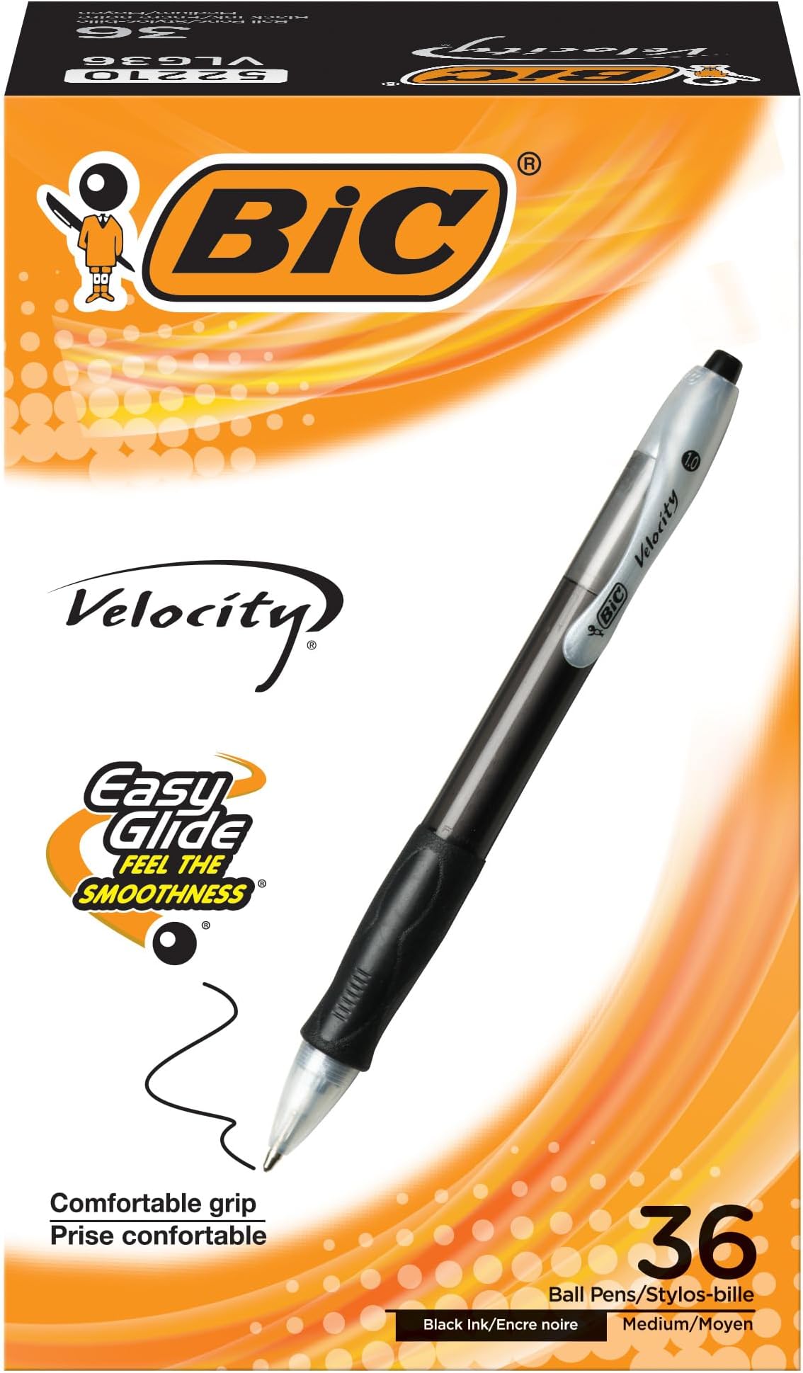 BIC Velocity Retractable Ball Pen, Medium Point (1.0mm), Black, 36-Count