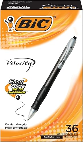 BIC Velocity - Bolígrafo retráctil, punta media (0.039 pulgadas), negro, 36 unidades