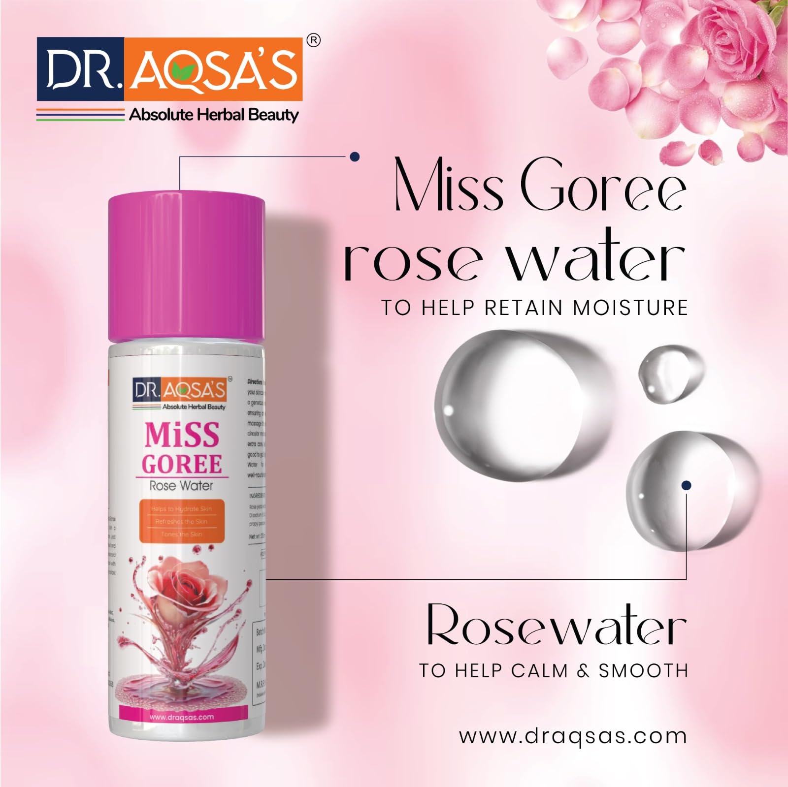 Dr.Aqsa Herbal Miss Goree Rose Water/Face Toner | Restores Skin's pH Levels | Hydrates & Moisturises Skin | For Men & Women | 120 ML 1