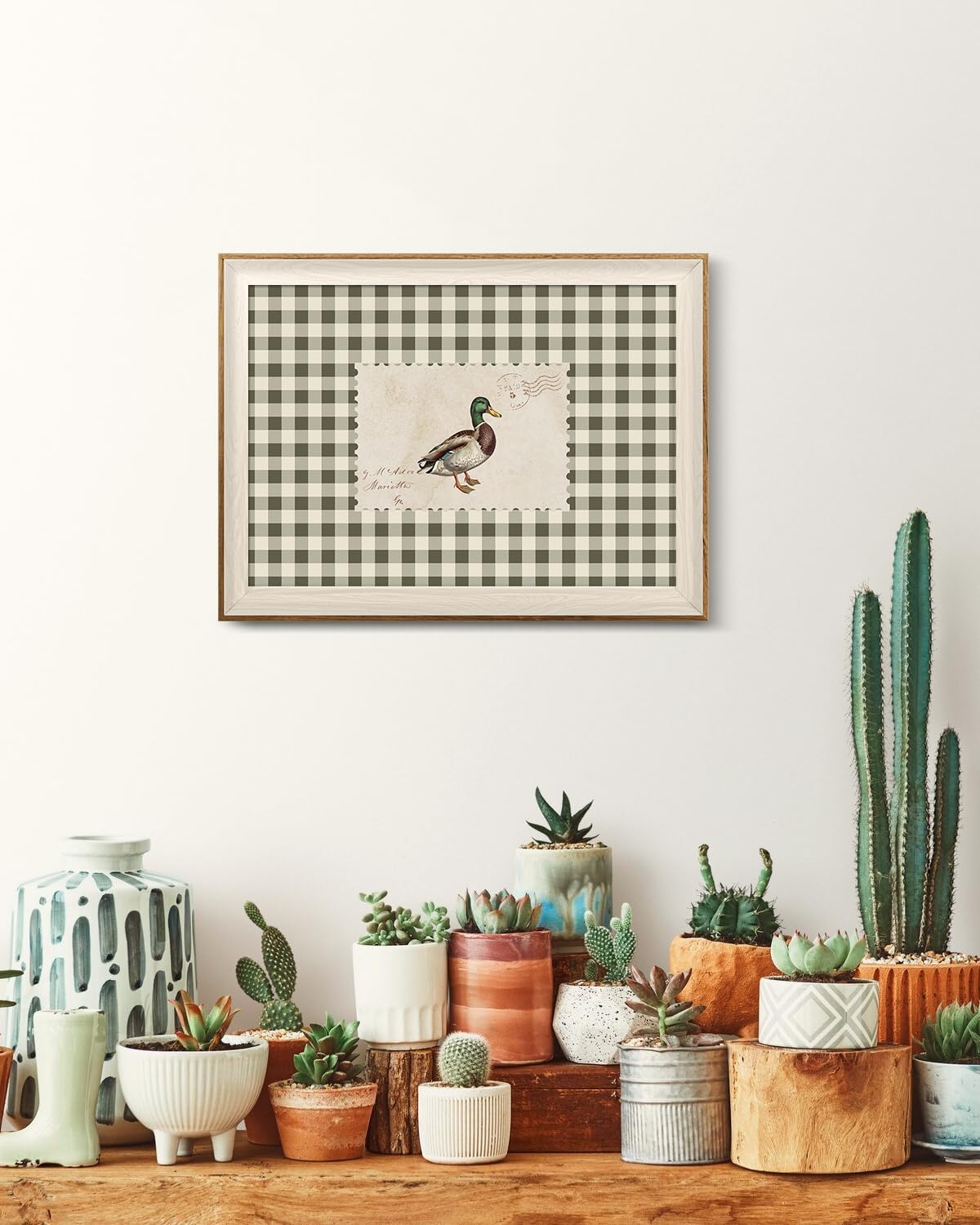 VIYYIEA Framed Vintage Duck Wall Art, Mallard Duck Rustic Stamp Canvas Painting for Living Room Office, Farmhouse Country Nature Inspired Aesthetic, Great Gift for Duck Lover, 12x16 Inch