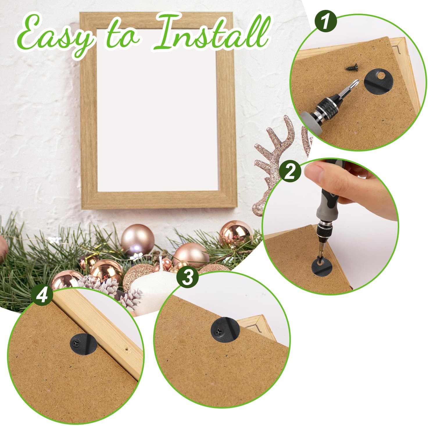 Nails For Hanging Pictures,Picture Hooks Picture Frame Turn Buttons Plastic Photo Frame Backing Clips with Screws Picture Frame Fasteners Parts for Hanging Pictures, Photos, Drawings and Posters Type(