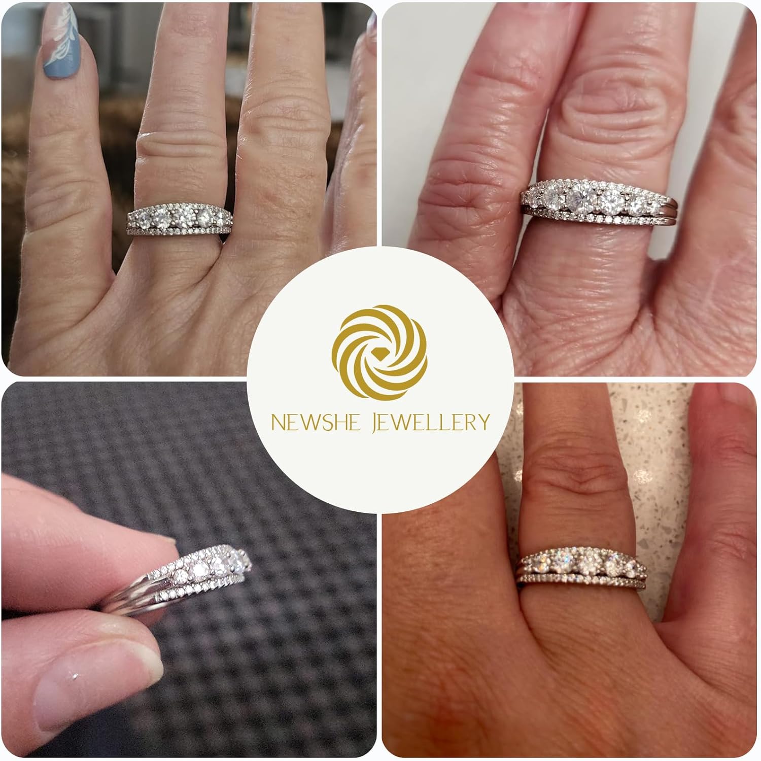 Newshe Jewellery Eternity Ring Wedding Band for Women 925 Sterling Silver Round White Cubic Zirconia Engagement Size 4-13 - Image 3