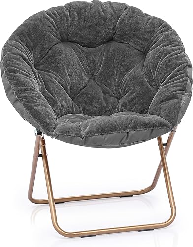 MoNiBloom Silla redonda plegable de piel sintética para dormitorio, sala de estar, jardín, patio, marco de metal plegable, grande, cómoda,