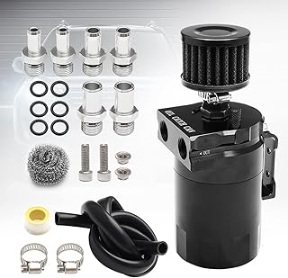 Thick Shell Baffled Oil Catch Can Coolant Fuel Catch Can Reservoir Kit with Breather - Black