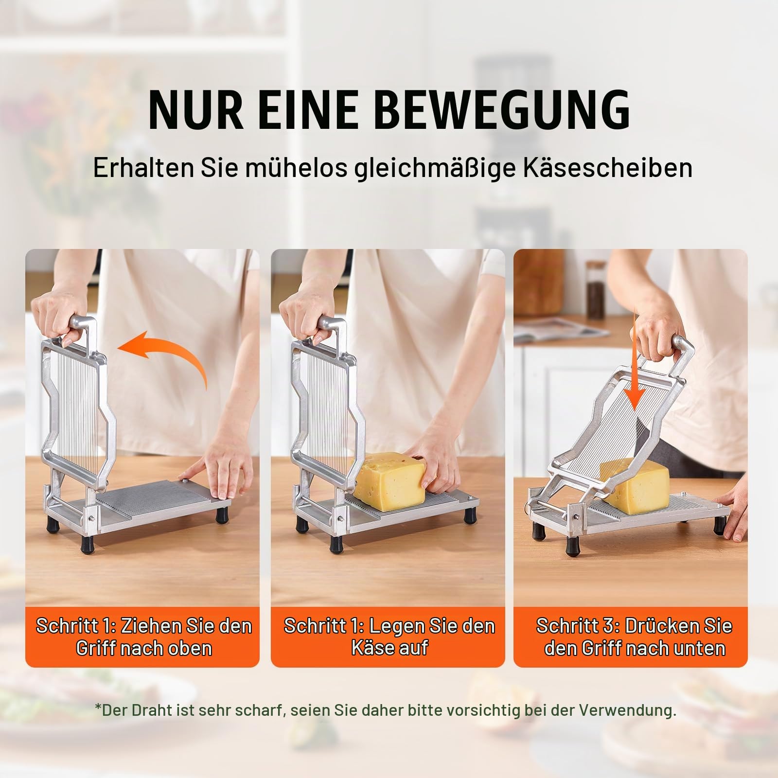 VEVOR Käseschneider mit Draht, Käsehobel 5,08 mm ultradünne Käse-Butterschneideklinge, abnehmbarer Käsehobeldraht, Aluminiumlegierung + Edelstahl, zum Kochen in der Küche, Schneidewerkzeuge