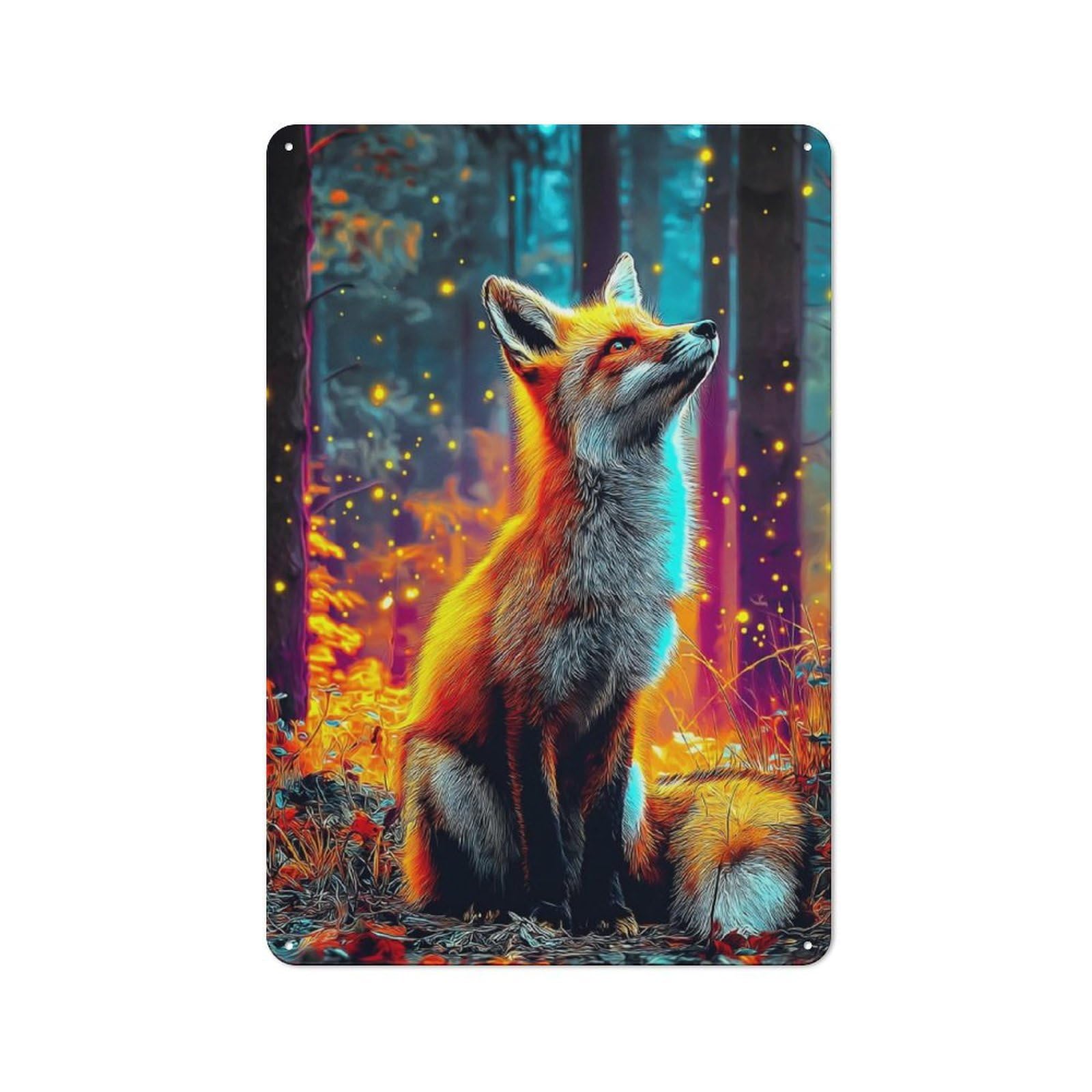 Junmoney Magical Forest Fox Metal Sign 30X20cm, Vintage Bar Wall Plaque For Diner, Restaurant, Shed Or Kitchen