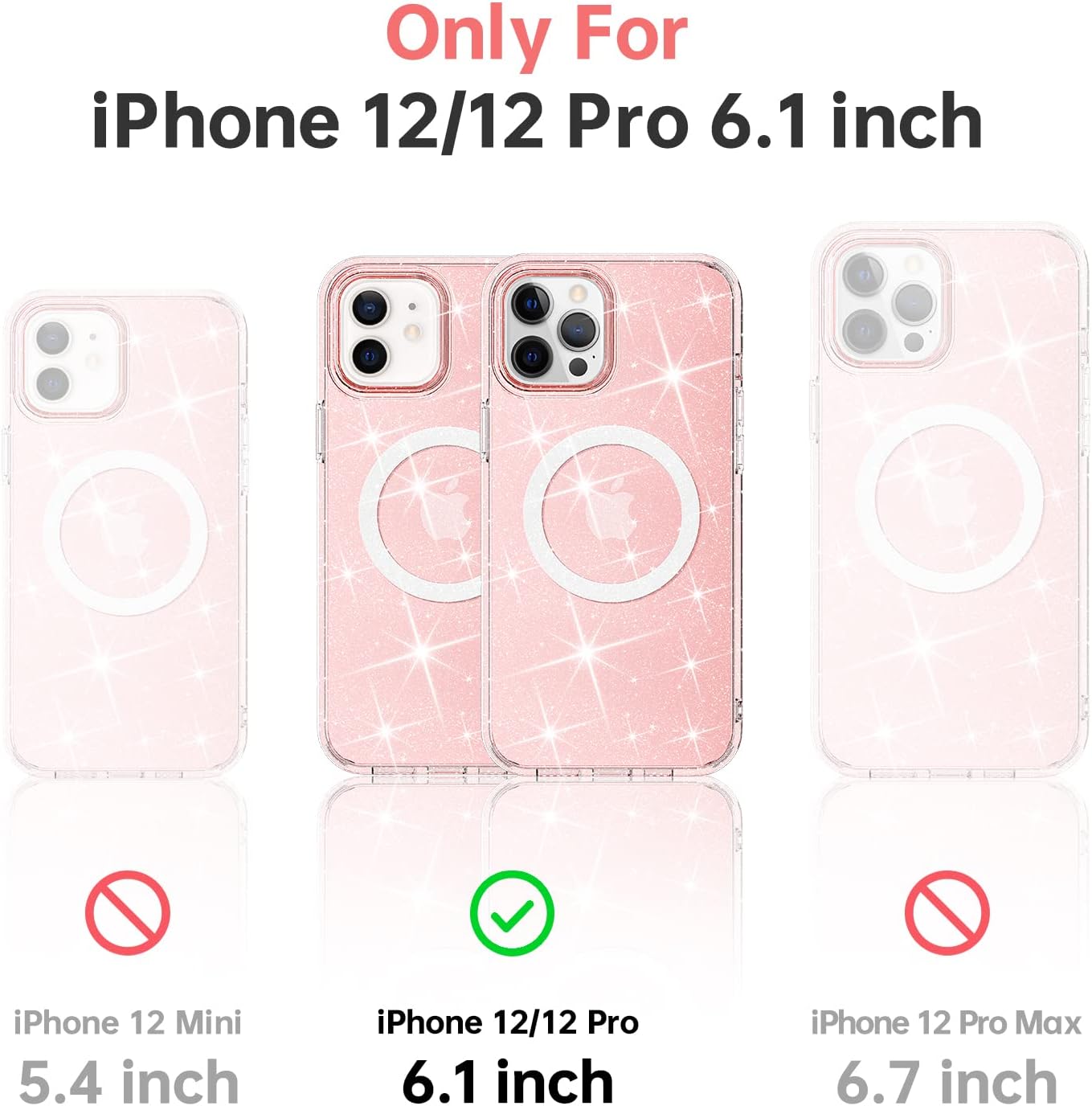 Facbiny Upgraded Magnetic Glitter Case Designed for iPhone 12/12 Pro 6.1 Inch Compatible with Magsafe, [Military Grade Protection] Crystal Bling Shockproof Phone Case for Women Girls, Sparkle Pink