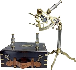 Brass Ship History Sextant Handmade Gift for Father's Day, Birthday, Anniversary, Baptism, Partner, Best Men, Graduation, Christmas, Vintage Style Hardwood Box Home Décor Add Your Treasure Gift