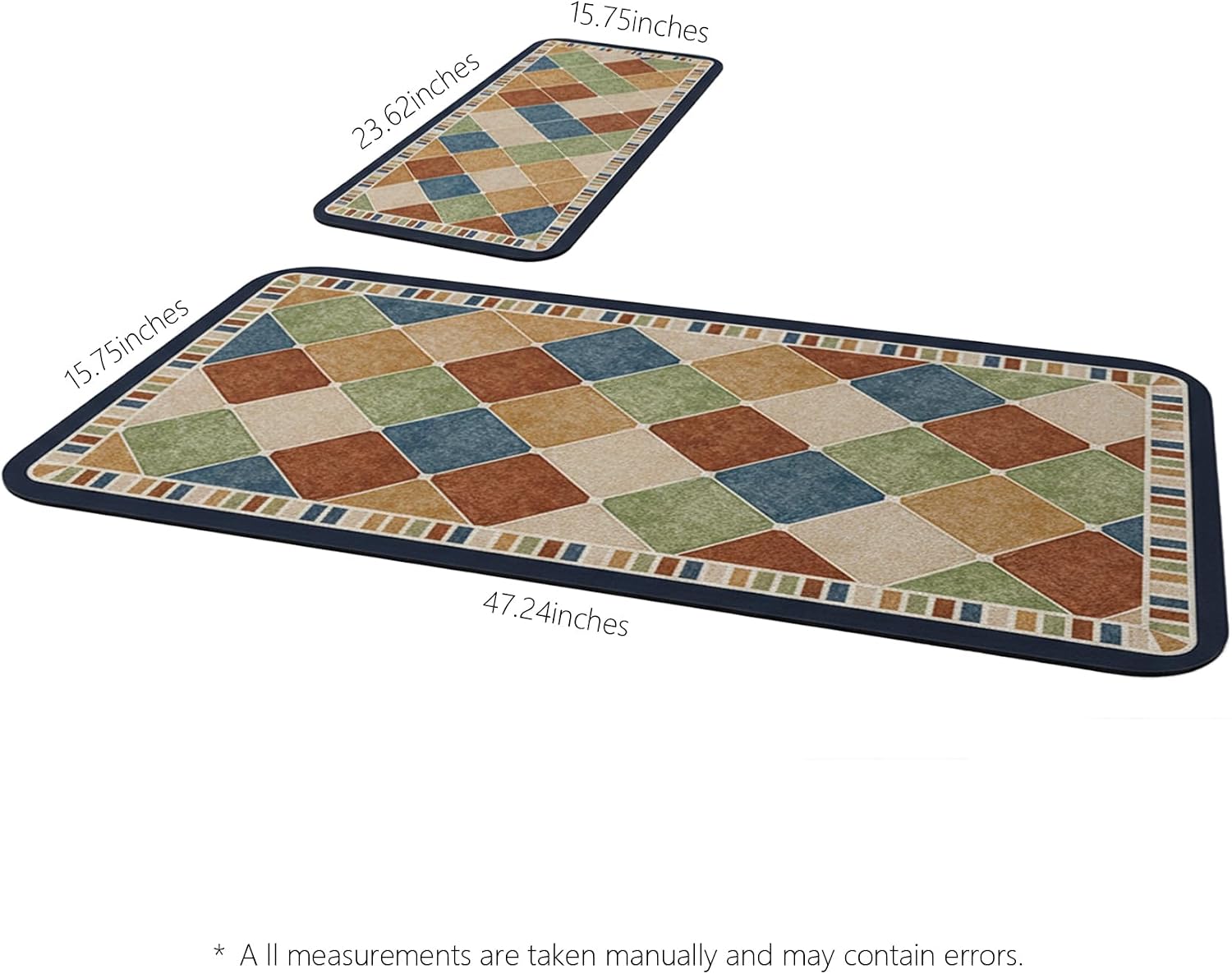 Kitchen Mat(2PCS) 16" x 24"+16" x 47",Cushioned Kitchen Rugs,Absorbent and Cushioning Floor Mats for Kitchens, Bathrooms, Bedrooms, and Other Areas (Colored Bricks)
