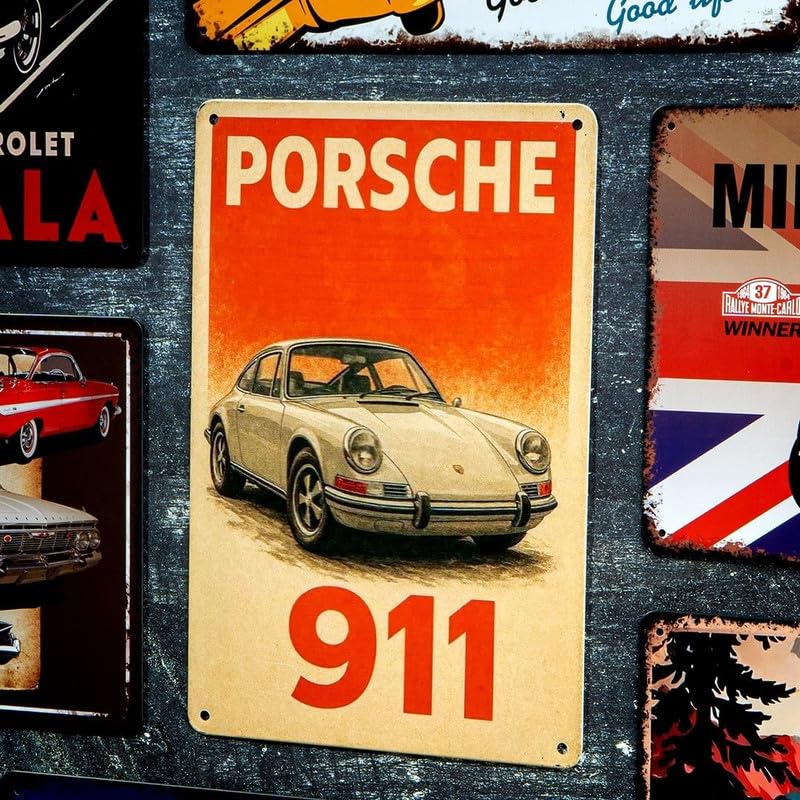 Image of Eazywagon Decorative Retro Metal Signs Wall Plate - 12x8 Inch (PORSCHE 911) | Weatherproof Vintage Metal Sign Plate for Cafe, Home, Bar, Garage | Decorative Wall Hanging Sign Board