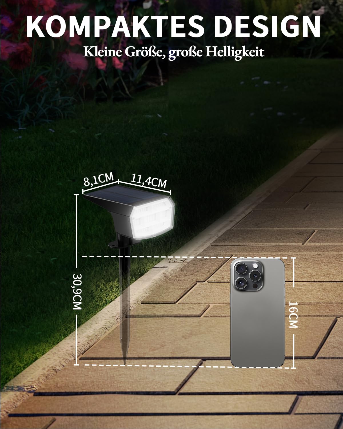HIBOITEC 59 luci solari a LED per esterni, 6000 K, luce bianca, 6 pezzi, IP65, impermeabile, per esterni, luminosità regolabile
