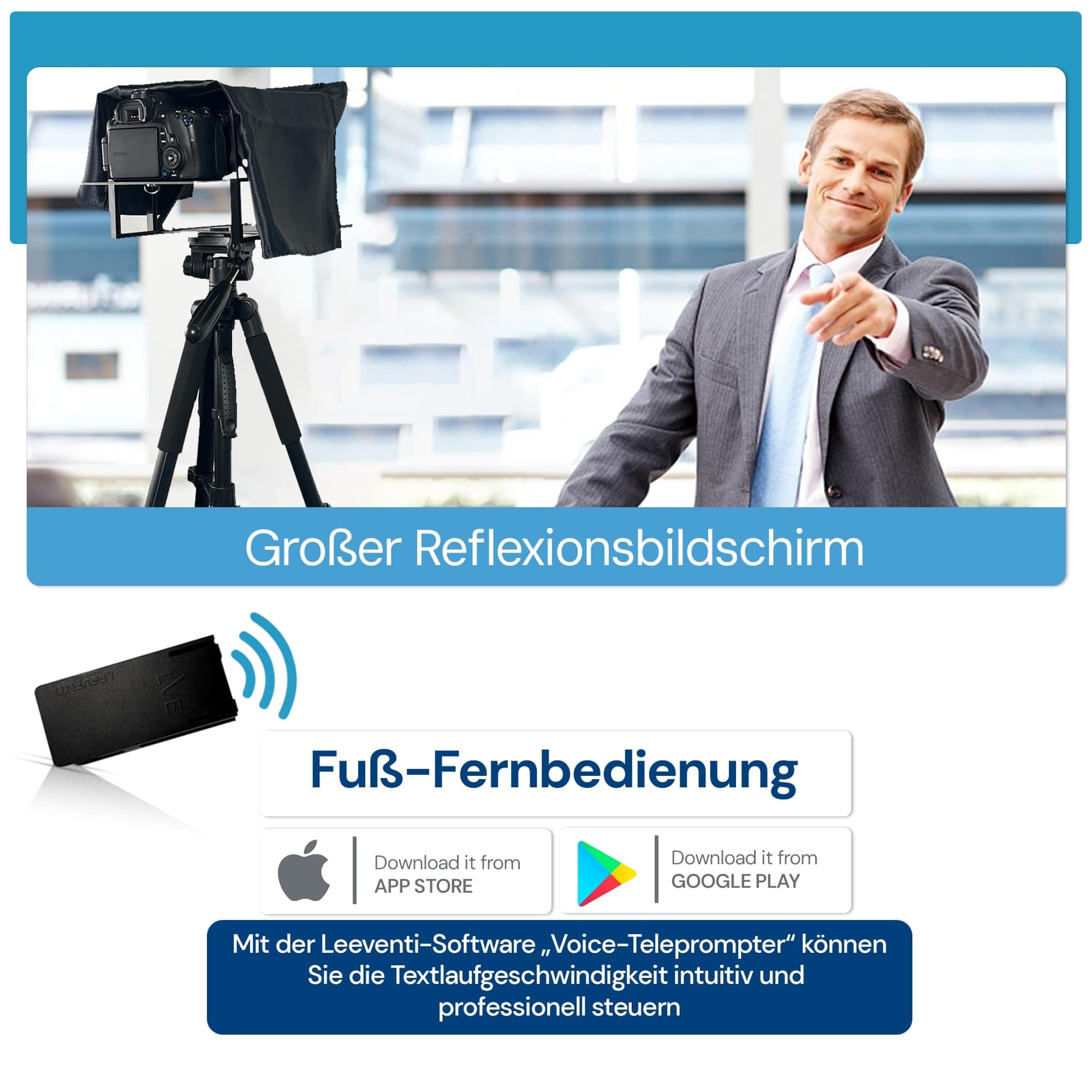 Teleprompter Kompatibel mit iPad, Tablet, Smartphone und DSLR Kamera, Steuerung per Fernbedienung oder App Kompatibel mit Android und IOS, Ideal für Videoaufnahmen (Version 5.0)