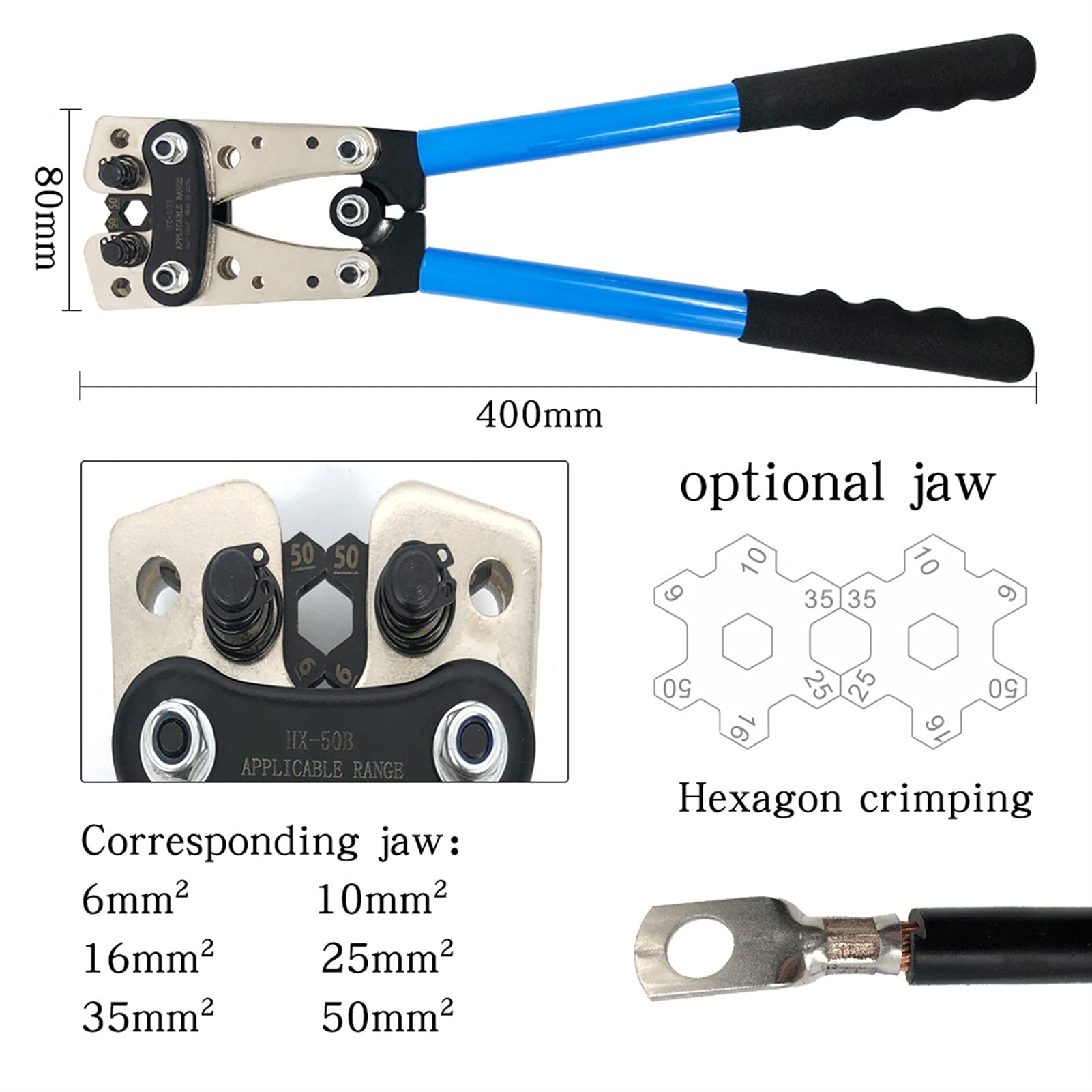 Strumento per crimpare i fili Pinze di crimpatura del terminale del morsetto dell'anello del rame del cavo HX-50B 6.0-5 Connettore della batteria Automotive 0mm2 60/10 0PCS BOX.(Hx 50b)