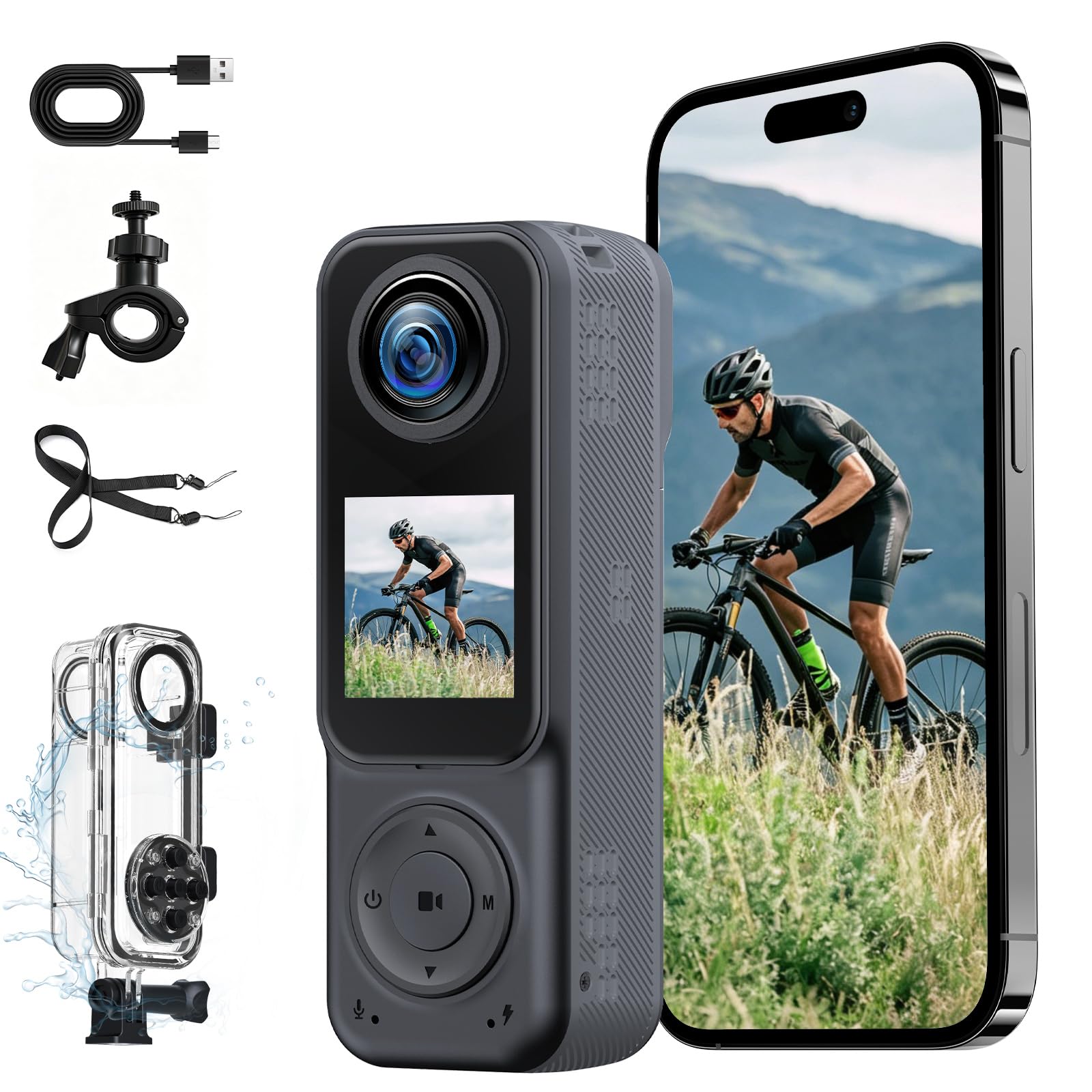 Caméra de corps 2K à double objectif POV, caméra de corps WiFi, caméra portable étanche, caméra d'enregistrement mains libres pour le sport, les voyages, le vélo, la moto, le vlogging