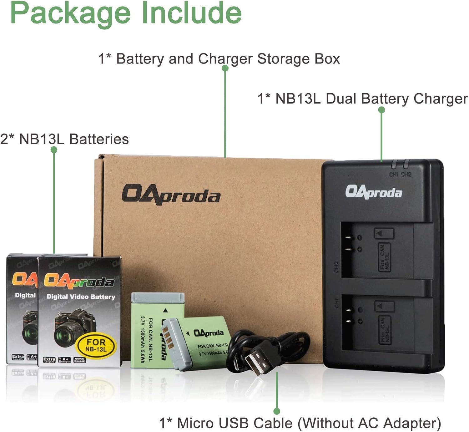 OAproda 2 Pack Fully Decoded NB-13L Battery with Rapid Dual USB Charger for Canon PowerShot G7 X Mark II, SX720 HS, SX740 HS, SX730 HS, SX620 HS, G5 X, G5 X Mark II, G7 X, G7 X Mark III, G9 X Mark II