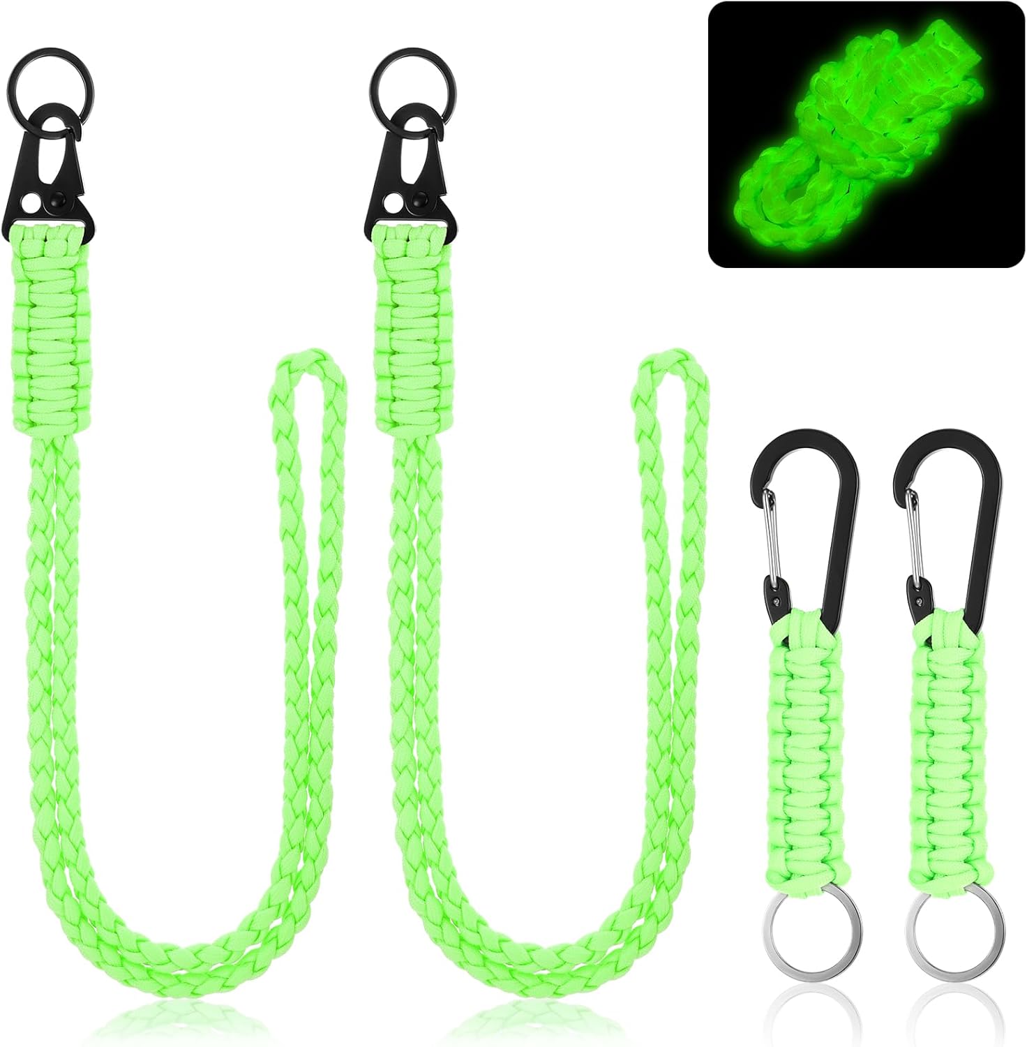 Frienda 2 Set Heavy Duty Paracord Neck Lanyard Keychain Wrist Braided Strap 550 Keychain Lanyard for Outdoor Activities