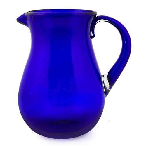 Large Blue Hand Blown Glass Pitcher For Water, Margaritas, Lemonade,