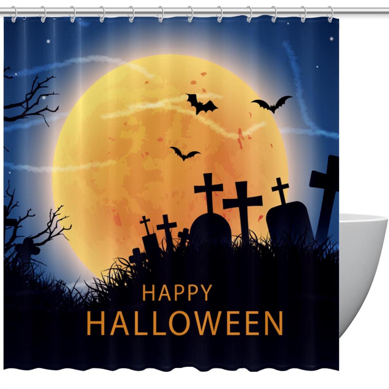 Rideau de douche effrayant Halloween 183cm déco salle de bain enfants avec crochets