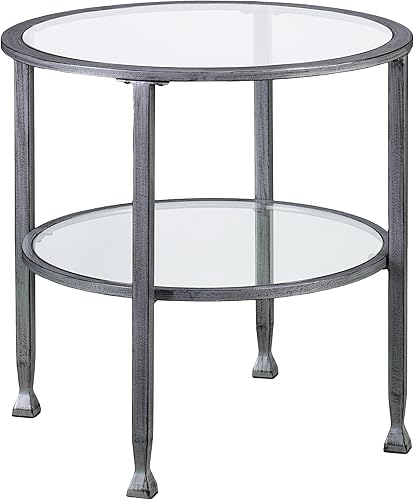 SEI Furniture Jaymes - Mesa auxiliar redonda de metal y vidrio de 2 niveles, color plateado y negro