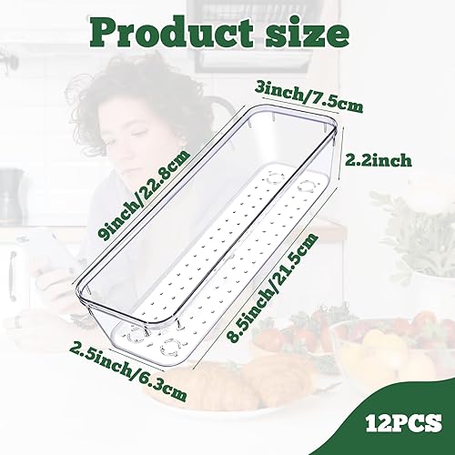 Miniatura 3 de Ysglory Organizador de cajones de plástico transparente de 9 x 3 x 2 pulgadas, bandeja organizadora de cajones de maquillaje, cubiertos y utensilios