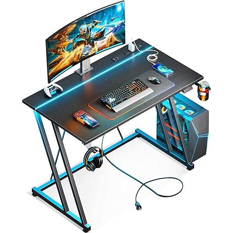 MOTPK Teen Boy Desk with LED Lights & Power Outlet