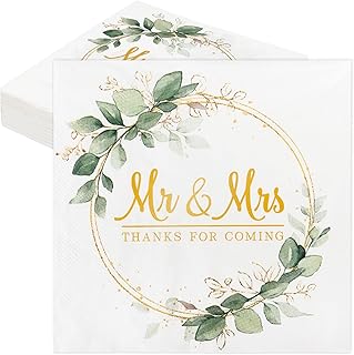 50pcs Wedding Napkins for Reception Wedding Cocktail Napkins Mr & Mrs Table Decorations Engagement Party Supplies