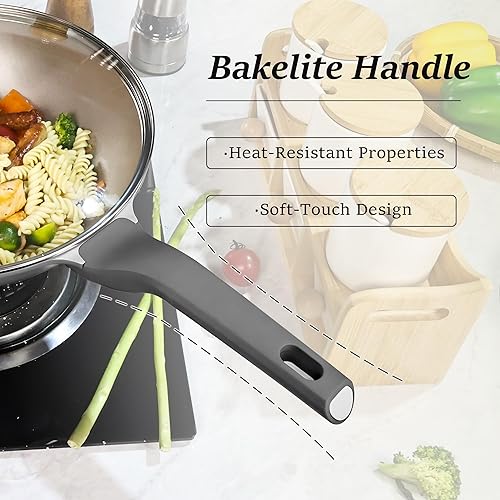 Miniatura 4 de HENSENMEN Juego de ollas y sartenes antiadherentes, 6 piezas de utensilios de cocina, apto para lavavajillas, juego de ollas y sartenes con sartén y