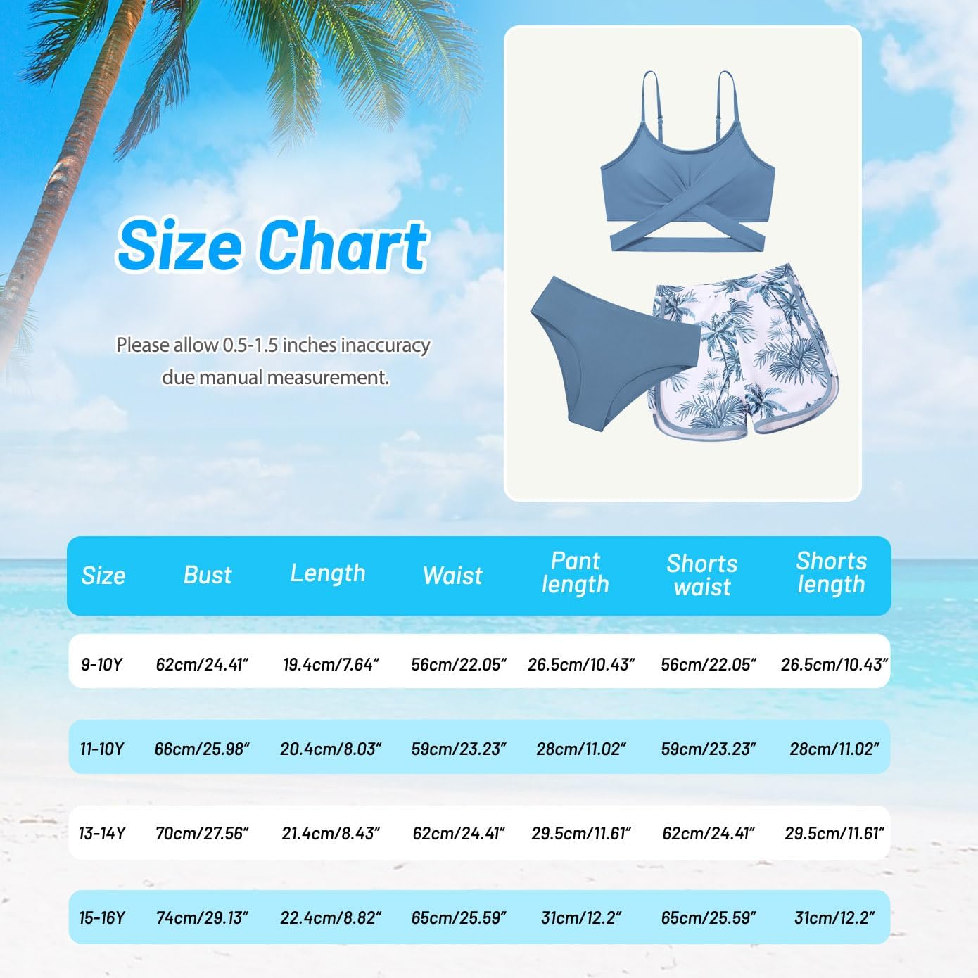 Girl's 3 Piece Bikini Set Cross Strap Swimsuits for Girls Bathing Suit with Shorts Teen Swimwear Swimming Suit - Image 5