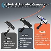 Vista 3 de travel inspira Báscula de equipaje recargable de 110 lb50 kg - Pantalla retroiluminada grande - Acero inoxidable - Báscula digital portátil