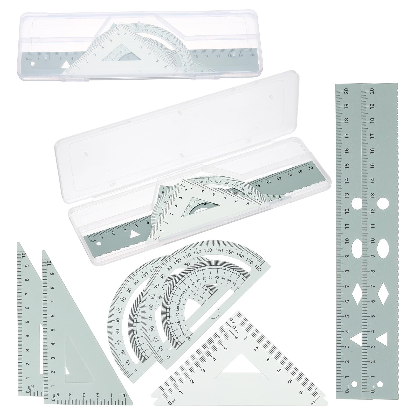 PATIKIL Geometry Set, 2 Pack 8 Inch Aluminum Ruler & 4 Triangles, Metal Protractor Ruler Math Drafting Measuring Tool for Home Office Math Drawing Engineering Art,Gradient Green