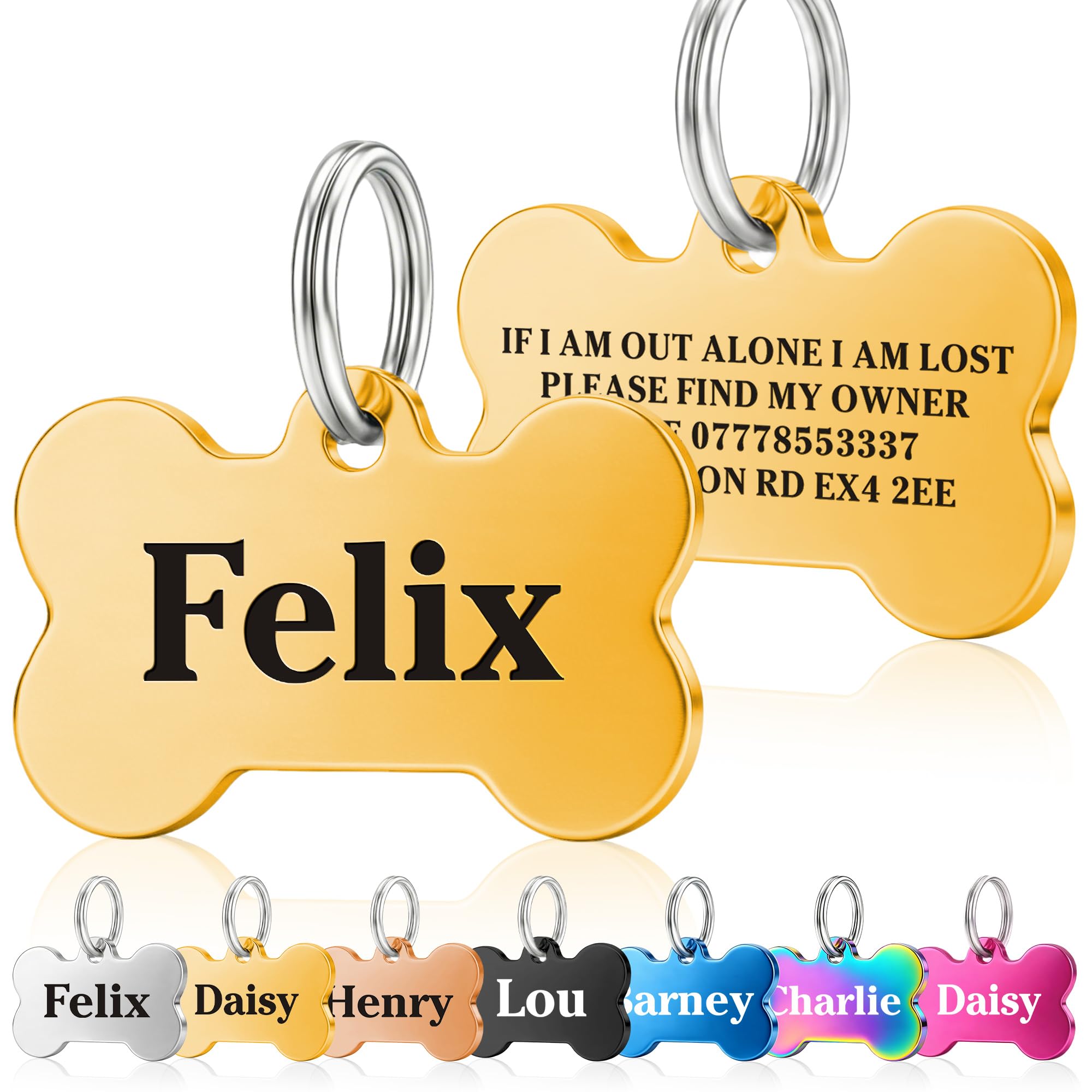 Personalised Engraved Dog Tag ID Name Tags for Cat Puppy Pet Collar Tag (Gold(Bone), S) โ image 1