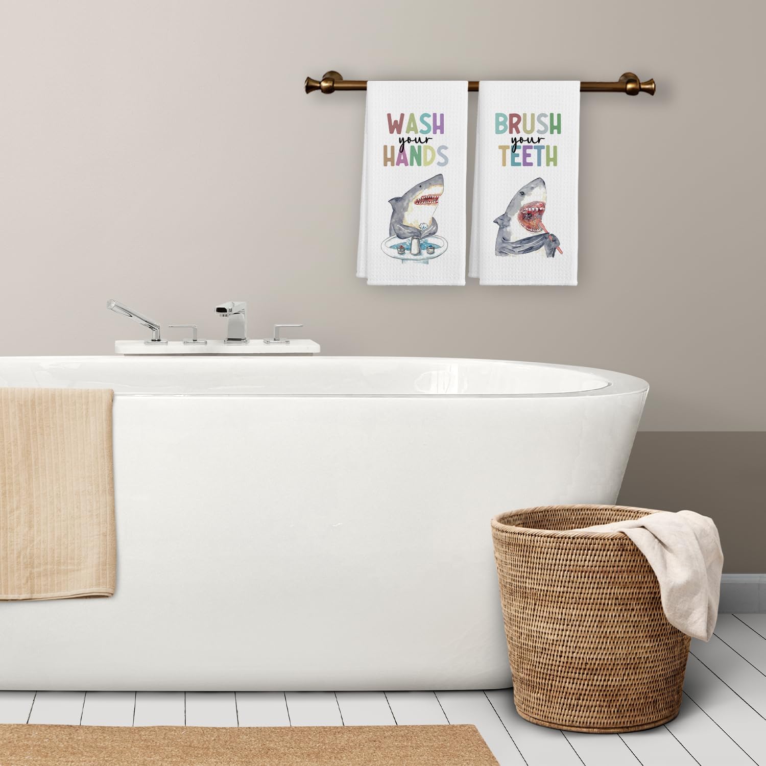 サメ バスルーム ハンドタオル、手を洗う ビーチ ベビー キッズ サメタオル 装飾 子供用 バスルーム用 16x24インチ 2枚セッ