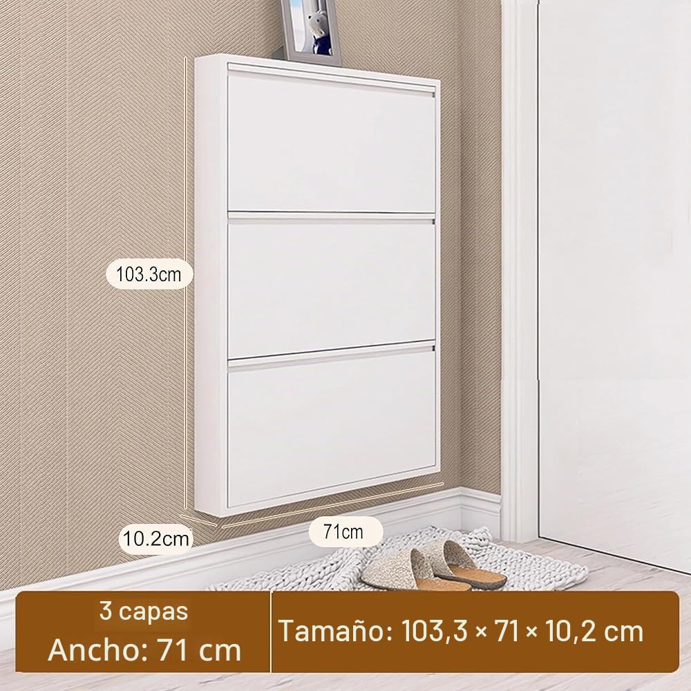 Scarpiera nascosta da parete, elegante a 3 ante, per piccoli corridoi e armadi, larghezza 71 cm, profondità 10,2 cm, soluzione salvaspazio