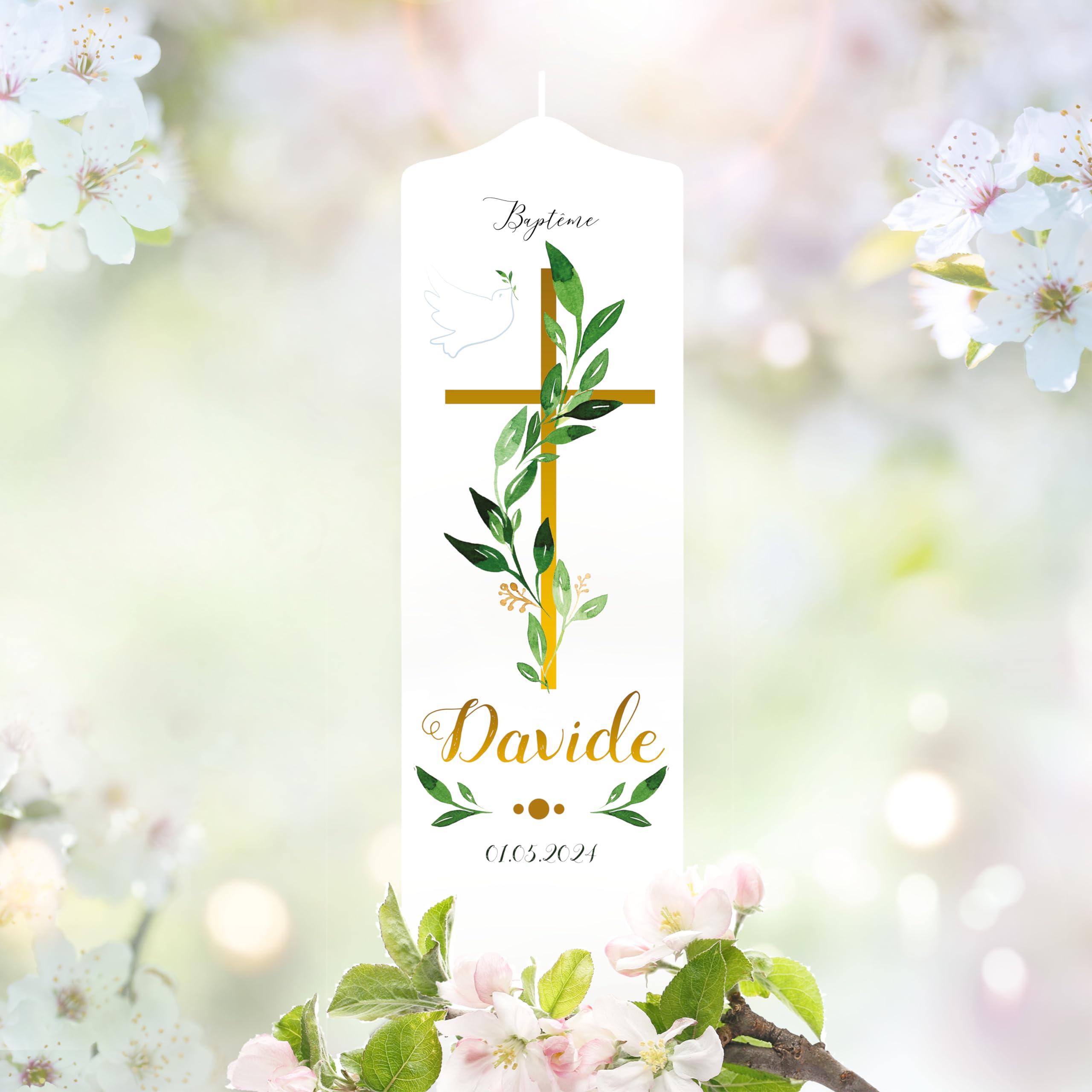 Bougie Naissance personnalisée Fille Garçon motif Arbre et animaux de la forêt – Cierge Naissance avec prénom et date – Bougie imprimée – Cadeau naissance – 18 x 7 cm