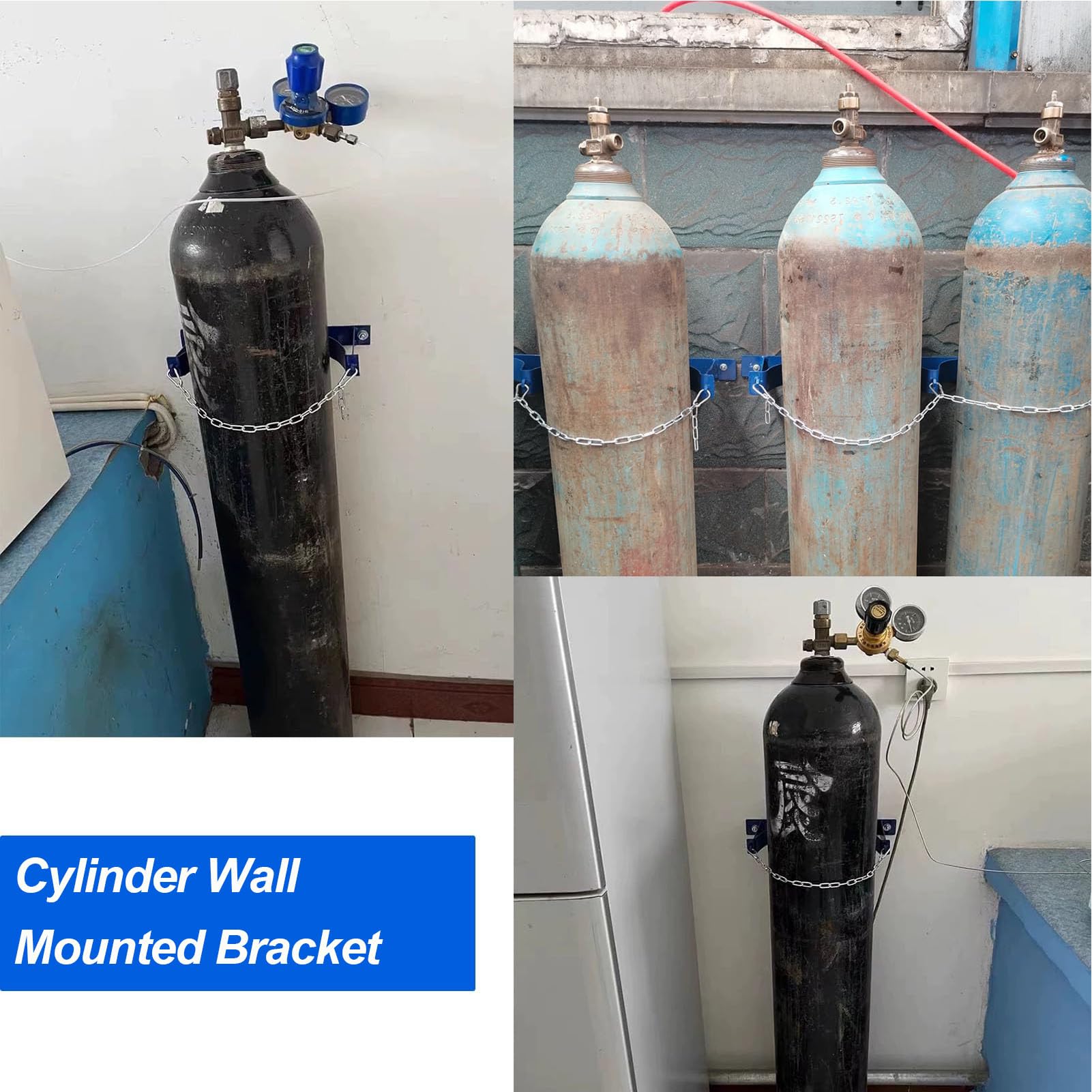 Soportes para bombonas de oxígeno Organizador De Acero para Bombonas De Gas De Pared,Portabombonas De Gas con Cadena para Hospitales Laboratorios,2 Bottles Long 25 3/5"(65cm)