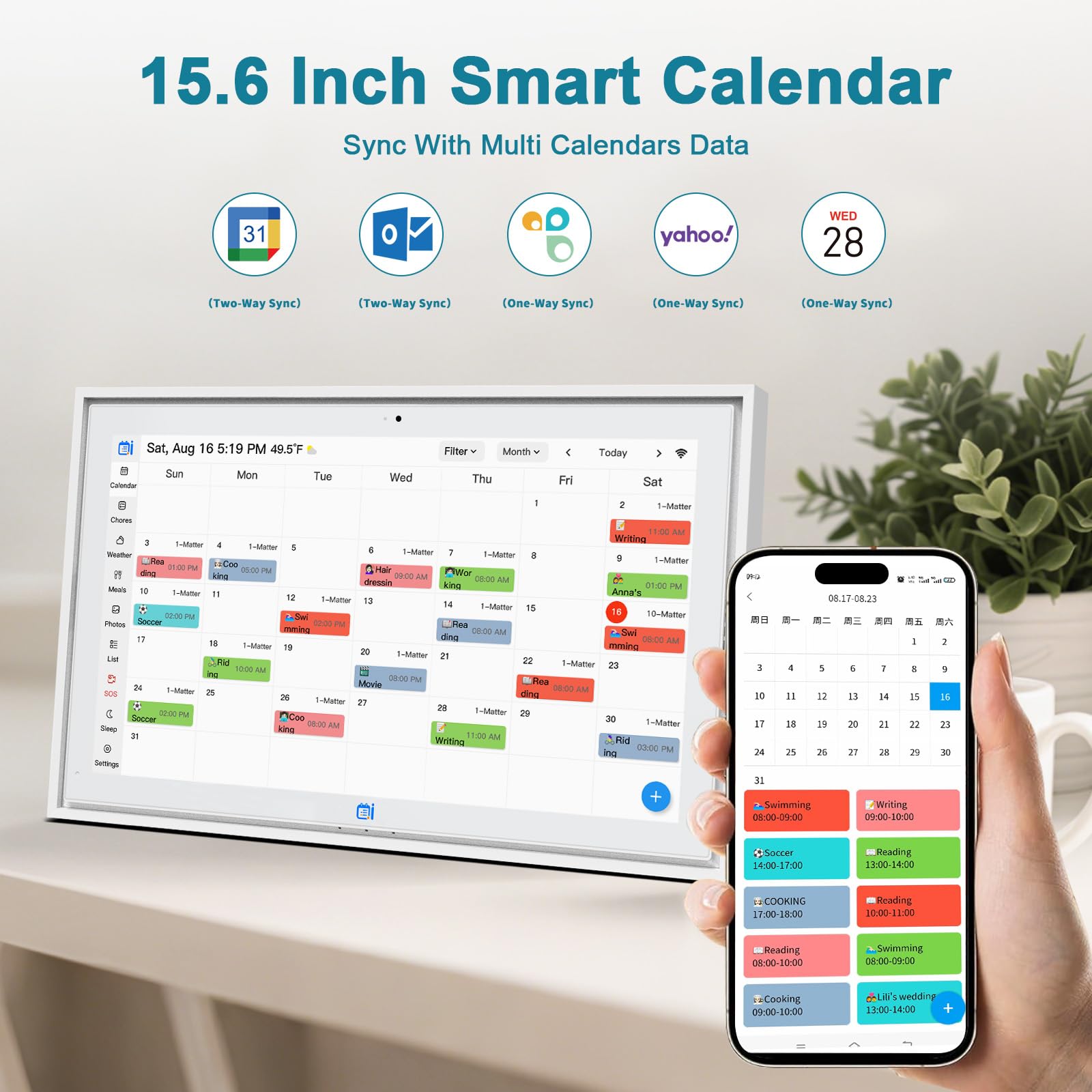 Digitaler Kalender, 39,6 cm (15,6 Zoll), 1080P Full HD, WLAN, interaktiver Touchscreen, intelligenter interaktiver Touchscreen, für Familienplanung und Essensplanung, 32 G KI-Fotorahmen-Funktion