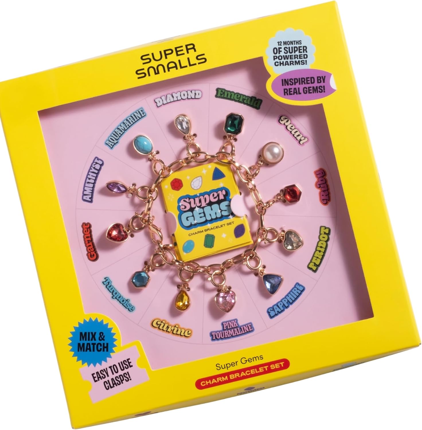 Super Smalls Super Gems Birthstone Charm Bracelet Set | Kids Gold-Tone Adjustable Bracelet with Colorful Gem Charms | Mix & Match Jewelry Gift for Girls - Image 2