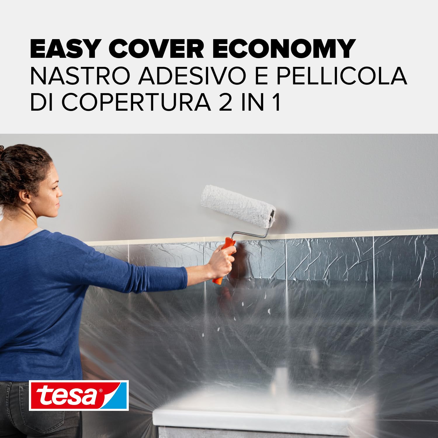 Tesa Easy Cover Film ECONOMY Telo Copritutto per Pittura 2 in 1 17 m x 260 cm