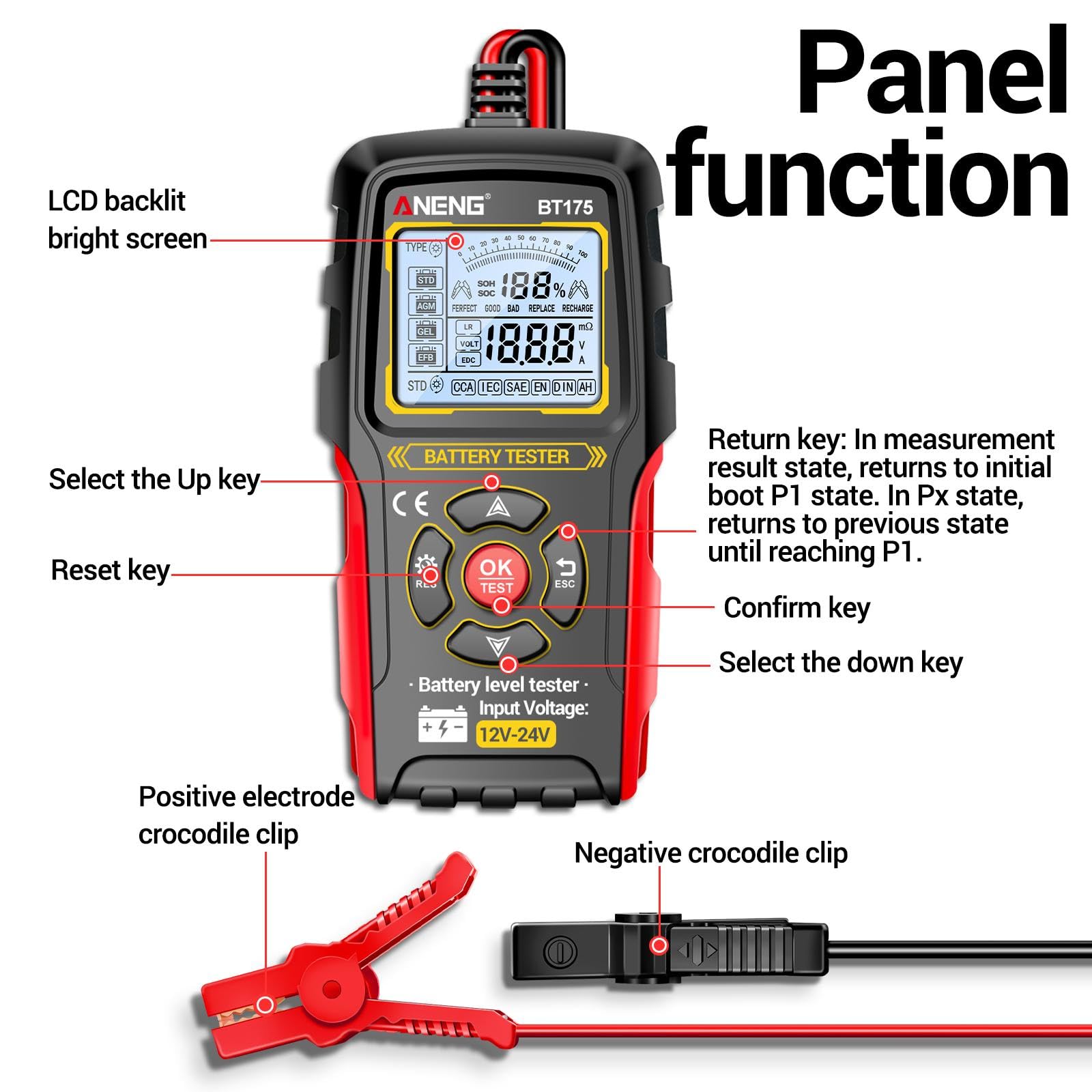 Harilla Comprobador de Batería de Coche de 12 V V, Prueba de Carga Automática, Pantalla, Comprobador de Vehículo, Comprobador de Batería de Coche, Compro