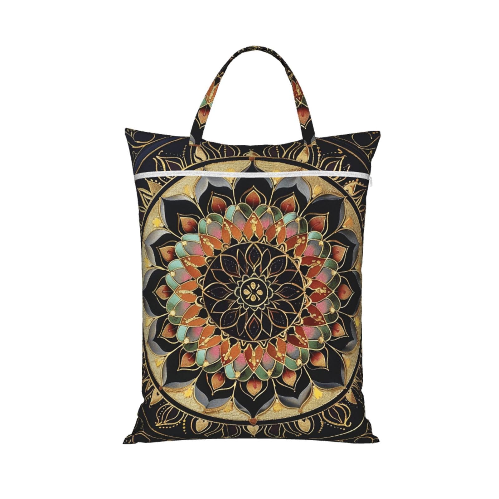 Large Travel Laundry Bags,Mandala Print with Handle Foldable Laundry Bag for Holidays Gym Swimming and Family Trips, 1Pcs