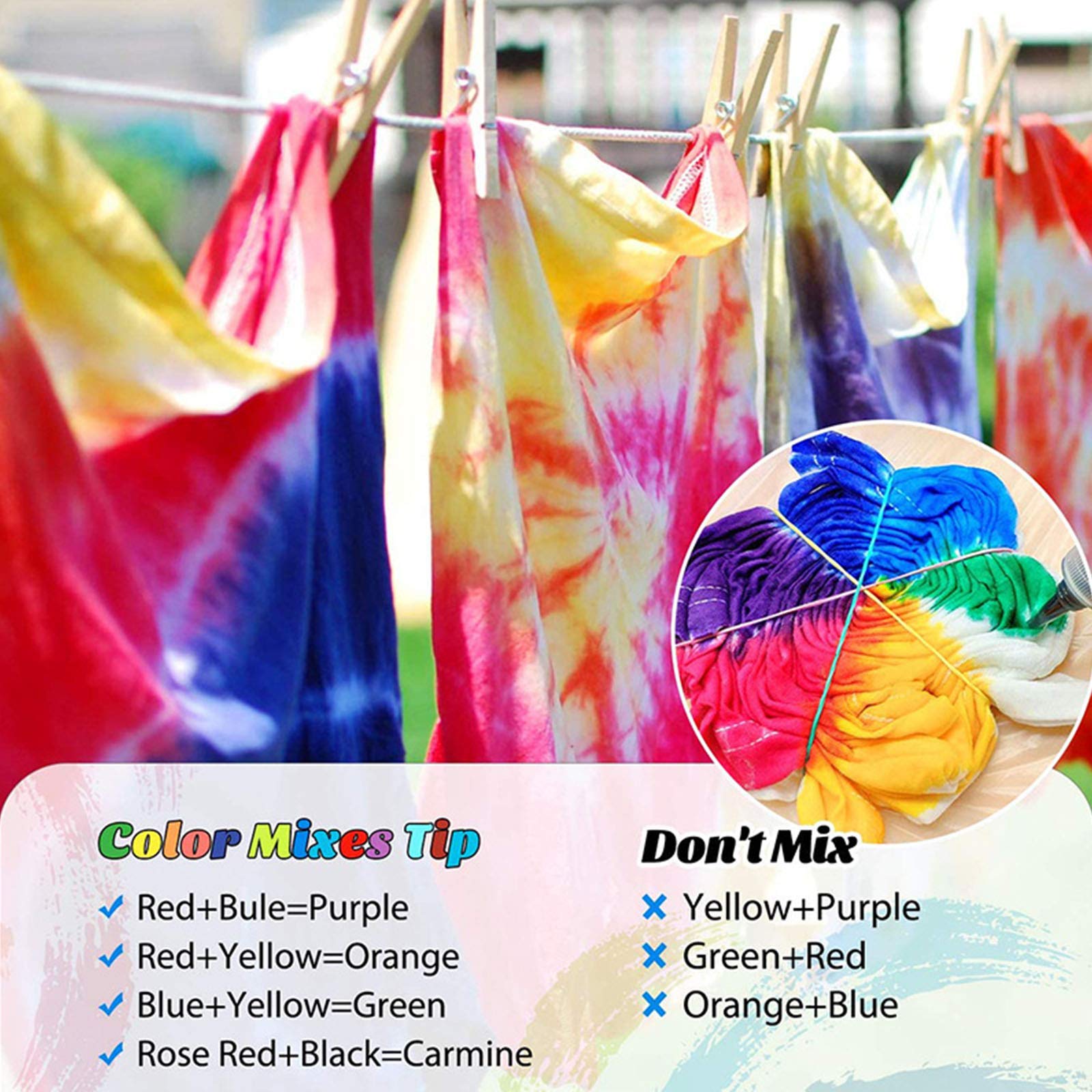 Batikfarben Set, TopDirect 32 Färben Tie Dye Kit, DIY Textilfarbe, Batik Set Waschmaschinenfest von Stoff und Kleidung, Färbemittel Textilien für Kindergeburtstag Bastelset Kinder & Erwachsene