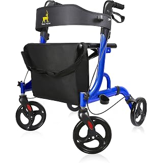 DeerPlanet Rollator Walkers for Seniors and Adults, 8" Wheels Medical Rolling Walker with Seats, Adjustable Handle & Basket, Aluminum Mobility Aids