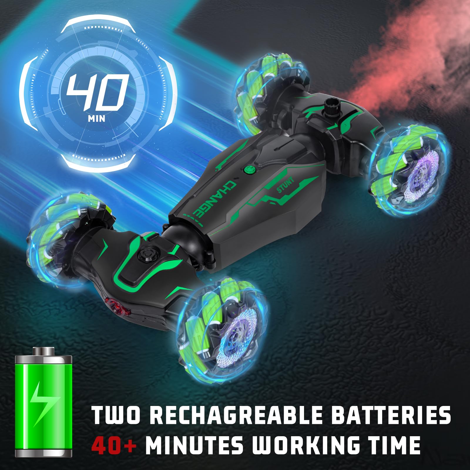 Yellcetoy Voiture Télécommandée Tout Terrain 4WD – Stunt RC Avec Musique, Lumière, Spray, 2.4GHz – Cadeau Enfants 6-10+ Ans, Vert