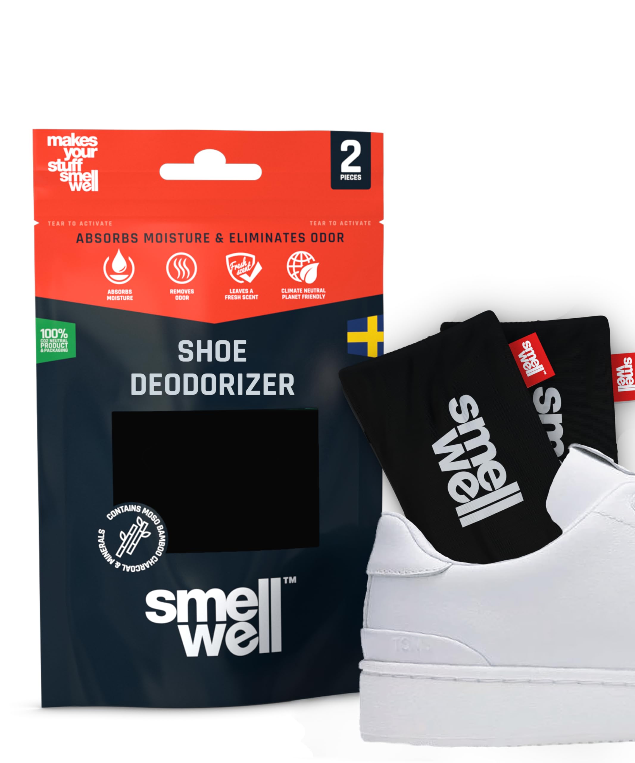 SmellWell - Scented Shoe Deodorizer Inserts - Odor Eliminators - Activated Bamboo Charcoal + Minerals - Natural Fresheners for shoes, bags, gloves - 2 x 1.8oz Original Size Black Zebra