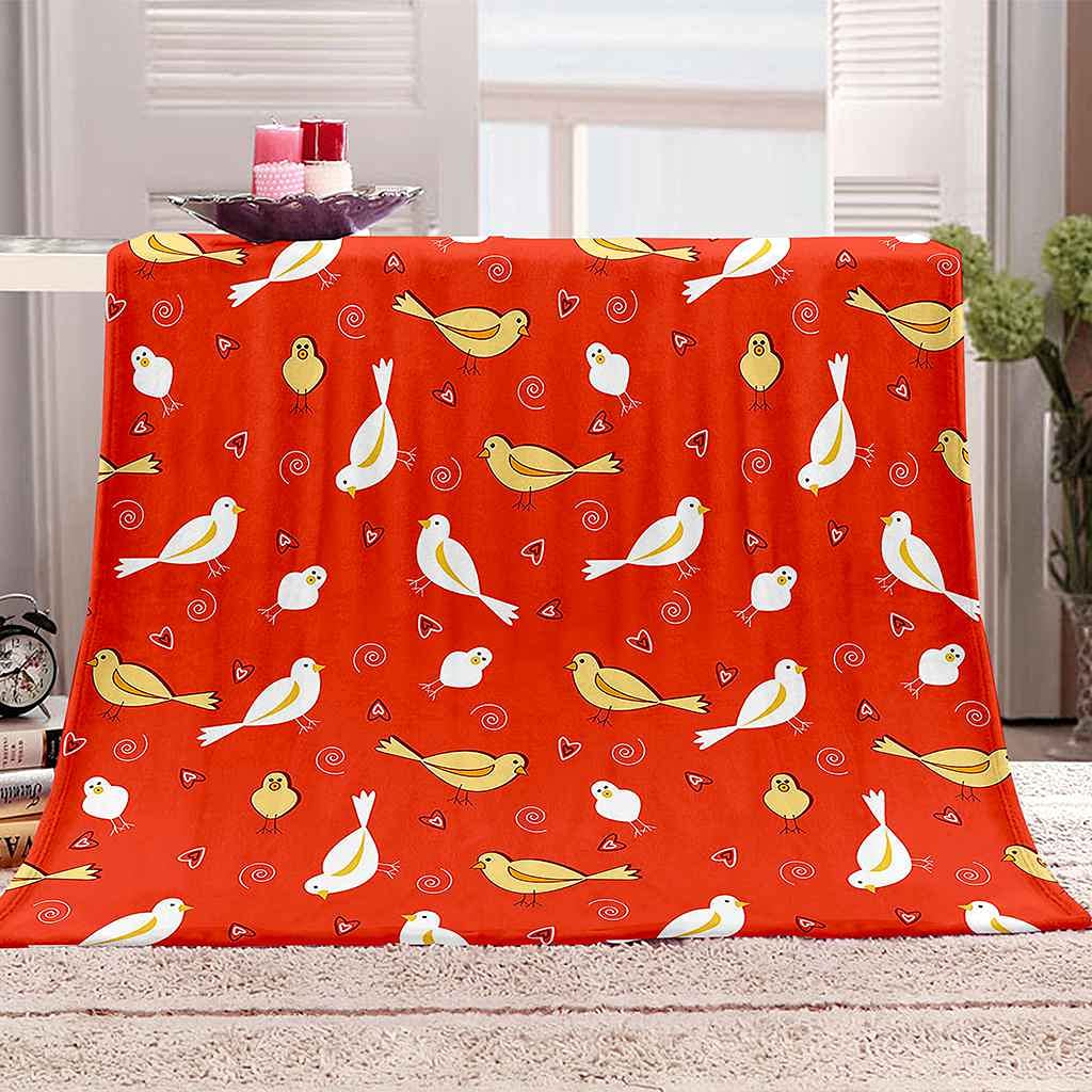 Couverture flanelle oiseau rouge 150x200cm plaid microfibre doux pour lit