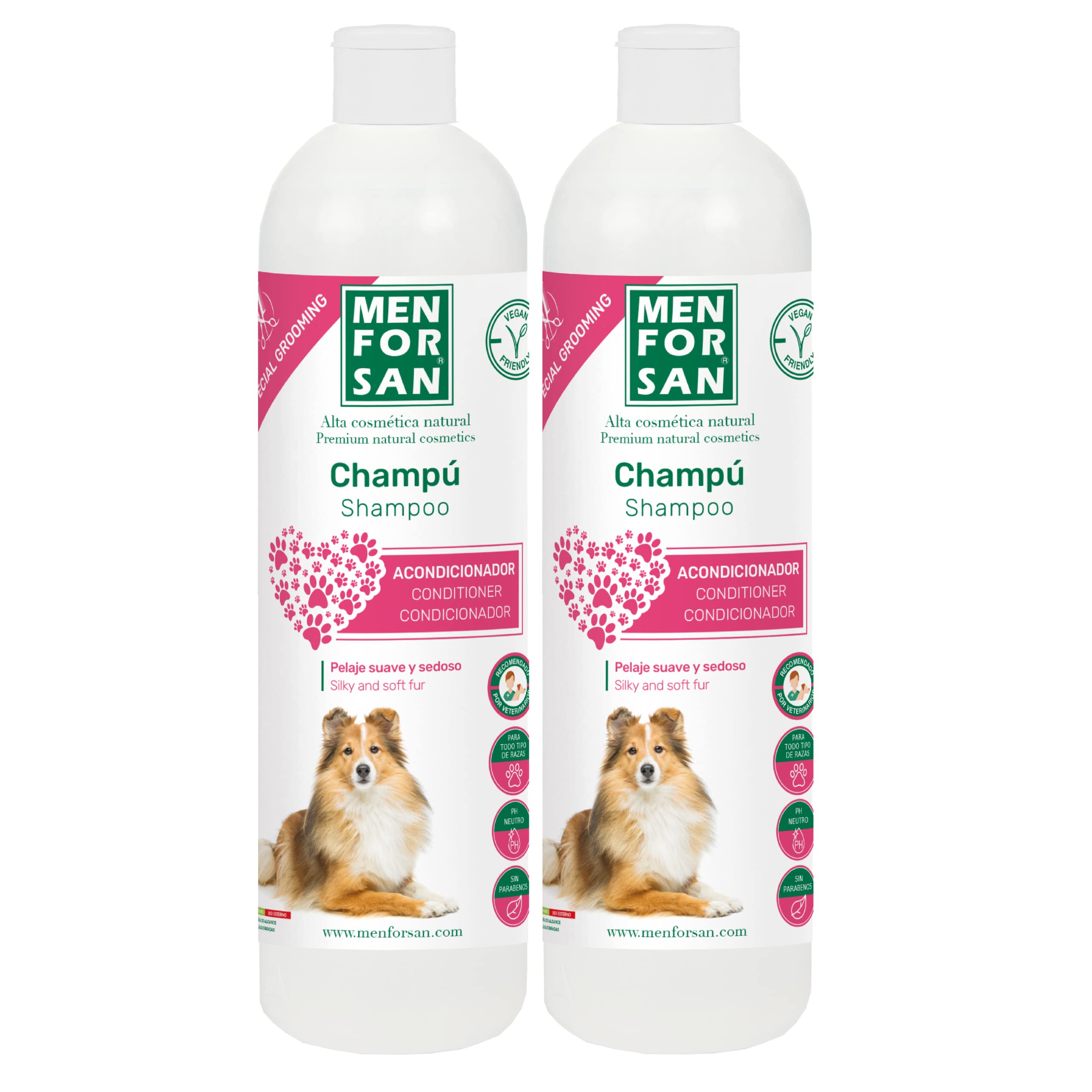 Menforsan Champú Perros Acondicionador, Rosa, 1 l Paquete de 2
