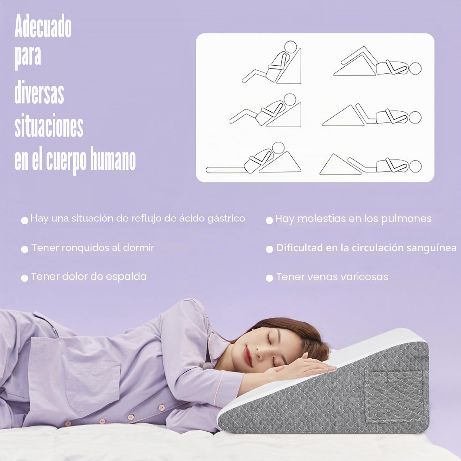 Juego de 2 cojines de cuña de espuma viscoelástica extraíbles, reclinables, con reposacabezas para levantamiento de piernas, soporte de espalda, reflujo ácido, ronquidos, postcirugía, lectura