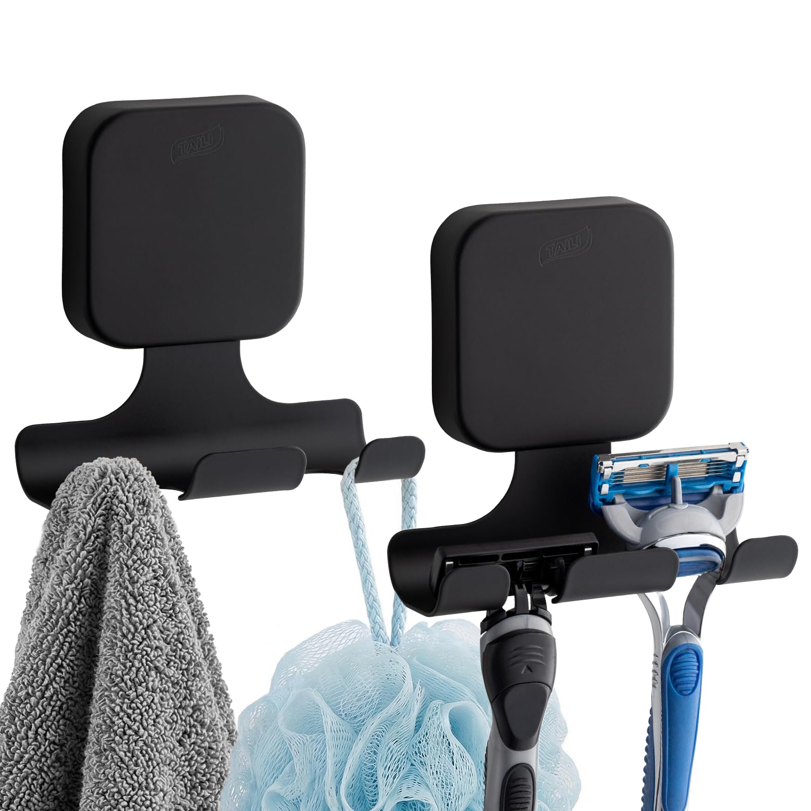 TAILI Stainless Steel Suction Cup Razor Holder Heavy-Duty 2 Pack, Black