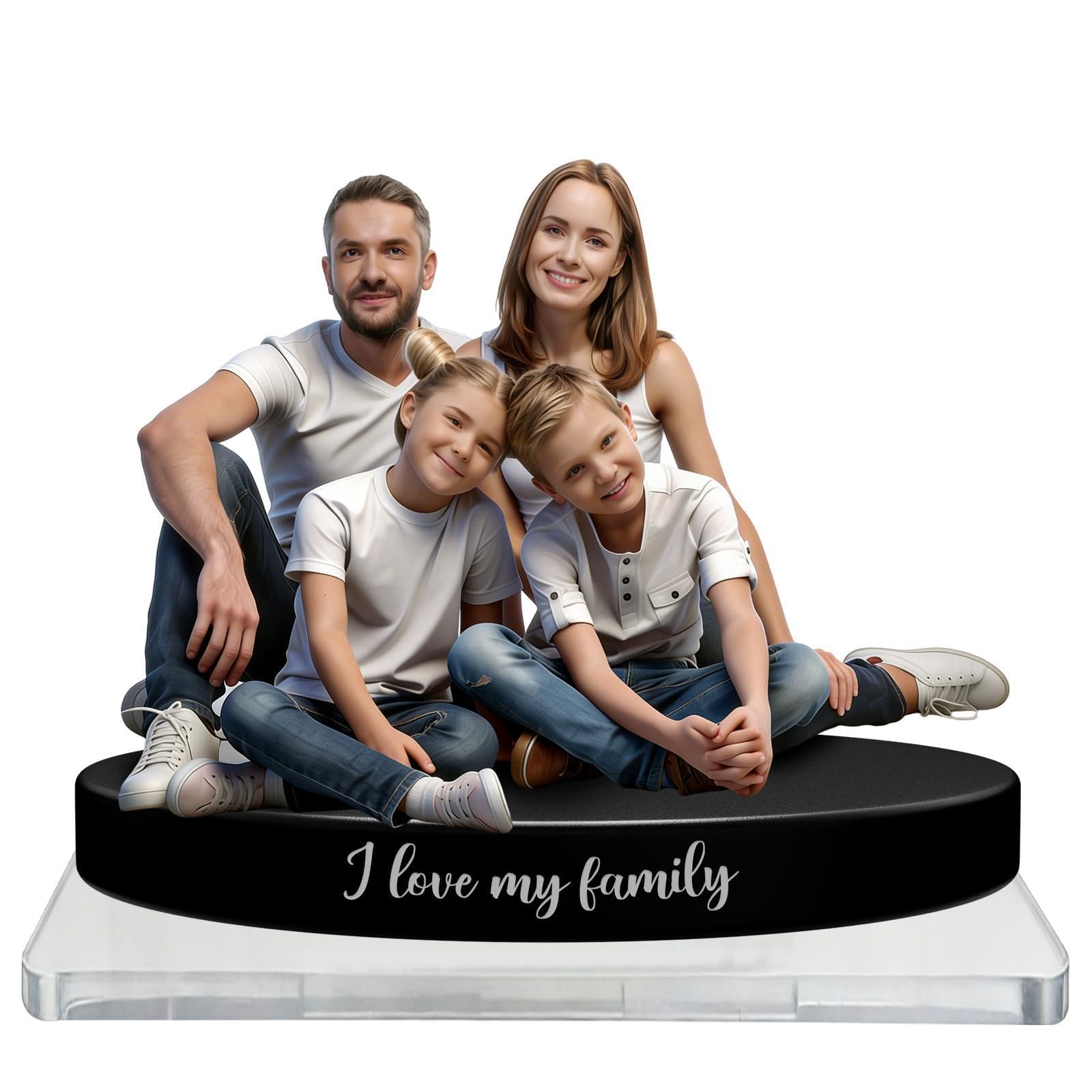 FENGHUO Custom Acrylic Figurine with Photo,Personalized 2D Cartoon Figurine Desk Ornament,Cartoon Portrait Sculpture Decor for Home Office,Gift for Birthday, Christmas, Anniversary (A family)